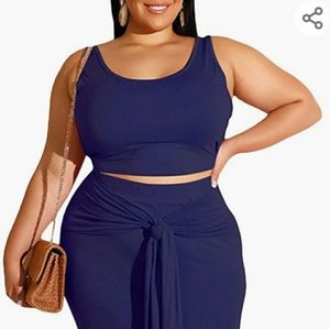 Plus size navy blue 2 piece set, crop top & skirt